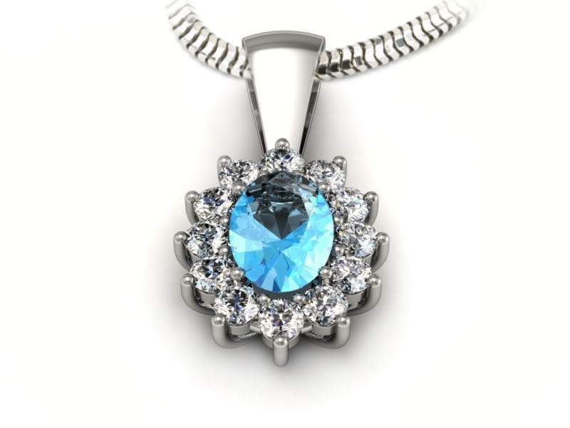 Zawieszka z topazem i brylantami białe złoto 585 - W15087btp — zdjęcie 3