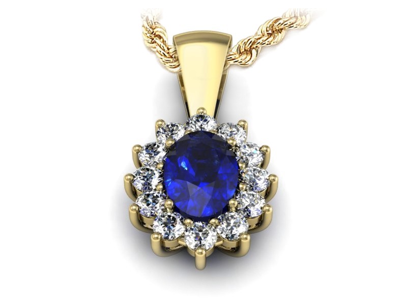 Wisiorek z szafirem i brylantami żółte złoto - W15087zszc — zdjęcie 3