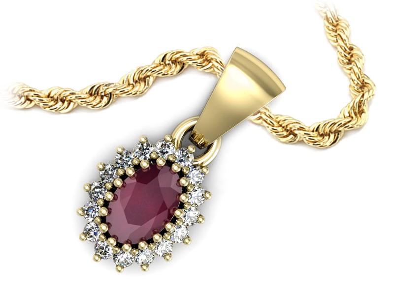 Zawieszka z rubinem i brylantami żółte złoto 585 - w15088zr — zdjęcie 3