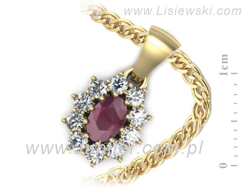 Zawieszka z rubinem i brylantami żółte złoto 585 - w15089zr — zdjęcie 3