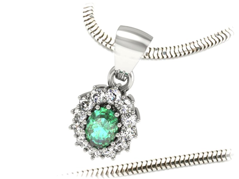 Zawieszka ze szmaragdem i brylantami białe złoto - w15090bsm — zdjęcie 3