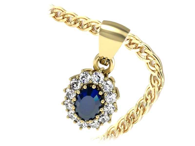 Zawieszka z szafirem i brylantami żółte złoto - W15090ZSZ — zdjęcie 3