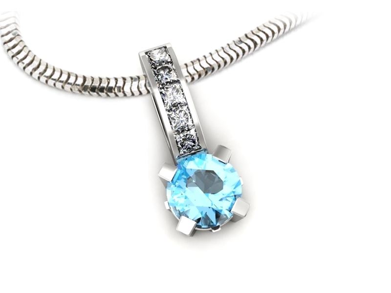 Zawieszka z topazem i brylantami białe złoto 585 - w15095btp — zdjęcie 3