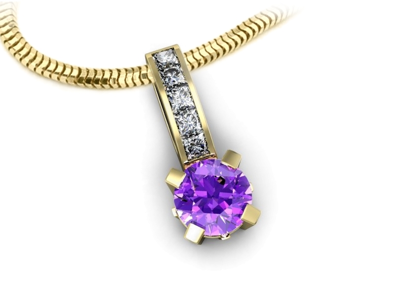 Wisiorek żółte złoto z ametystem i diamentami - w15095zat — zdjęcie 3