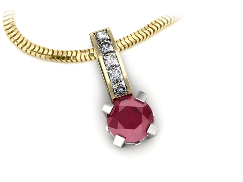 Złoty Wisiorek z rubinem i diamentami złoto 585 - w15095zbr — zdjęcie 3