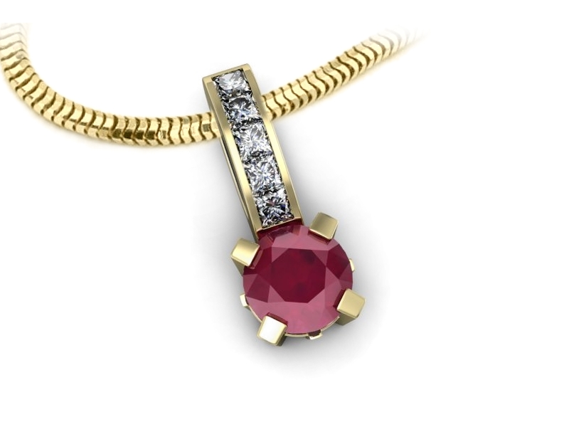 Złota zawieszka z rubinem z diamentem żółte złoto - w15095zr — zdjęcie 3