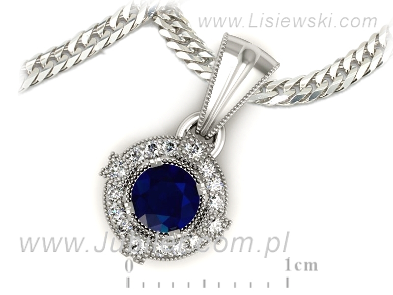 Zawieszka z szafirem i brylantami białe złoto - w15098bsz - 1
