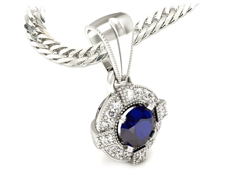 Zawieszka z szafirem i brylantami białe złoto - w15098bsz — zdjęcie 3