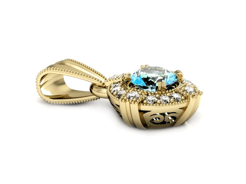 Wisiorek z topazem i brylantami żółte złoto 585 - w15098za — zdjęcie 2