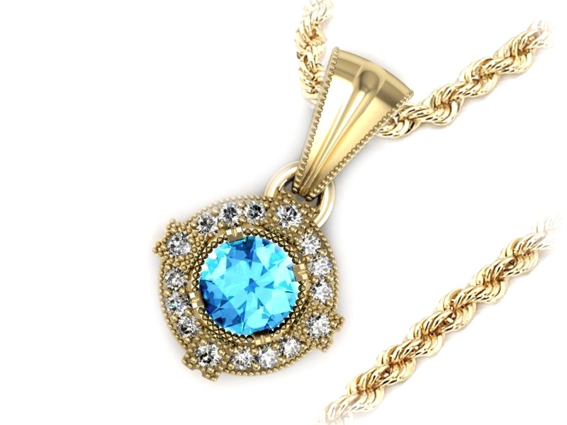 Wisiorek z topazem i brylantami żółte złoto 585 - w15098za — zdjęcie 3