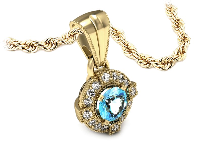 Wisiorek z topazem i brylantami żółte złoto 585 - w15098za