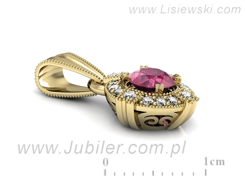 Zawieszka z rubinem i brylantami żółte złoto 585 - w15098zr — zdjęcie 2