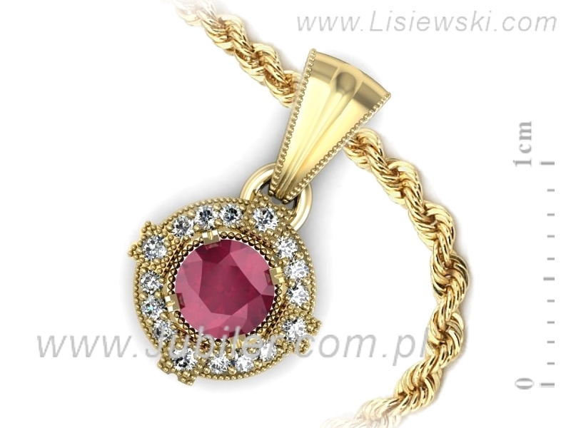 Zawieszka z rubinem i brylantami żółte złoto 585 - w15098zr — zdjęcie 3