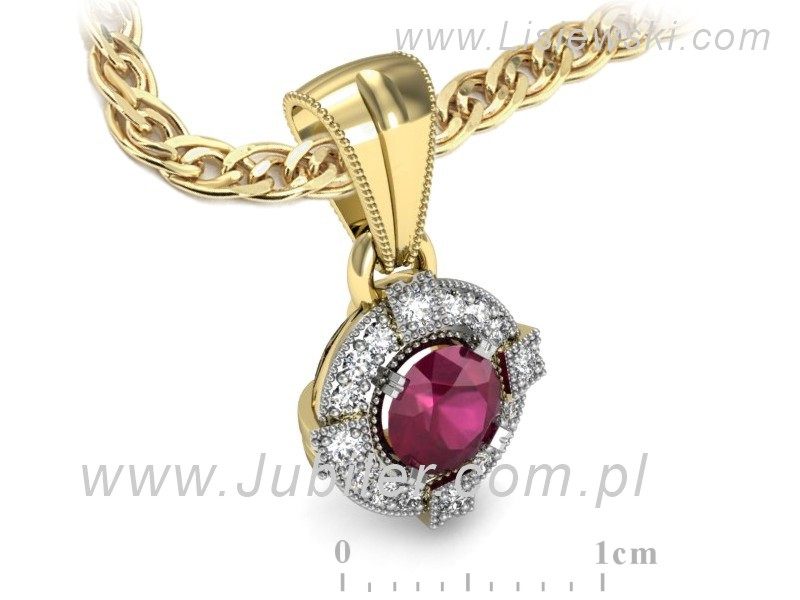 Złota zawieszka Wisiorek z rubinem i brylantami żółte złoto - w15098zrodr - 1