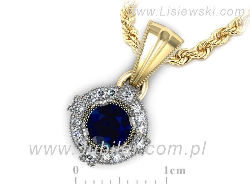 Złota z szafirem i brylantami żółte złoto - w15098zrodsz — zdjęcie 3