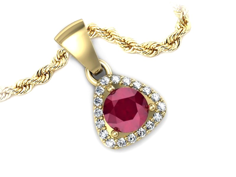 Zawieszka z rubinem i brylantami żółte złoto 585 - W15304zr — zdjęcie 3