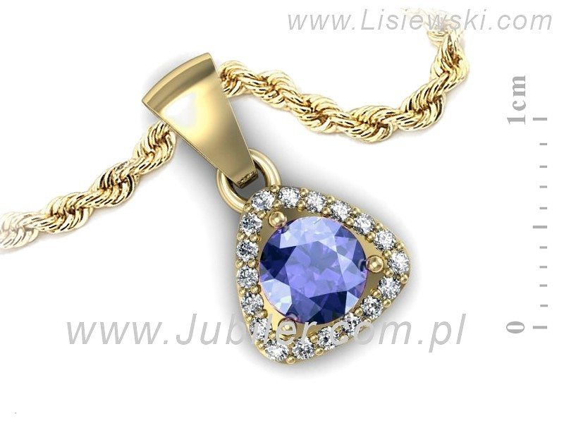 Wisiorek z tanzanitem i brylantami żółte złoto - W15304zt — zdjęcie 3