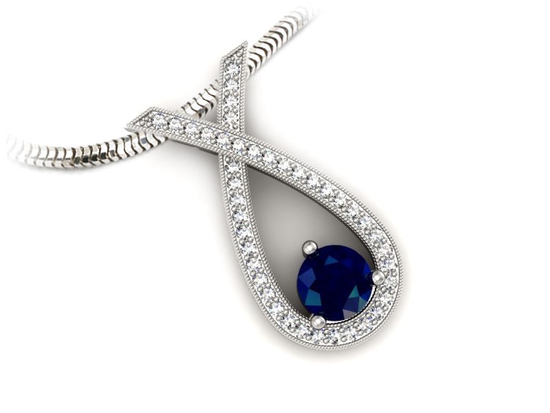 Zawieszka z szafirem i brylantami białe złoto - W15322bsz — zdjęcie 3