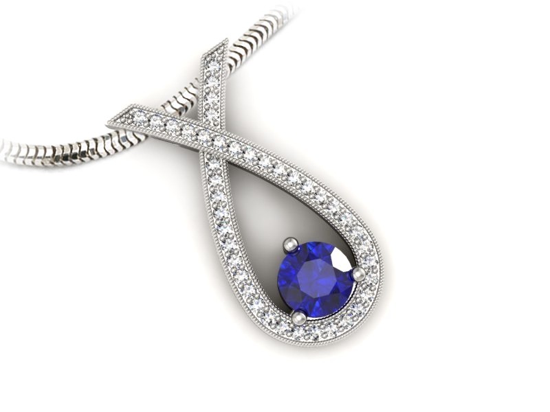 Zawieszka z szafirem i brylantami białe złoto - W15322bszc — zdjęcie 3