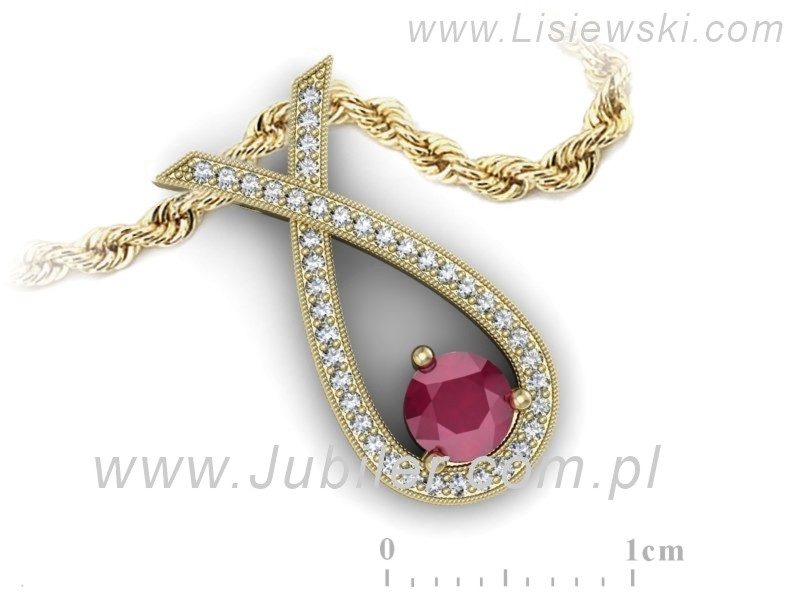 Zawieszka z rubinem i brylantami żółte złoto 585 - W15322zr — zdjęcie 3