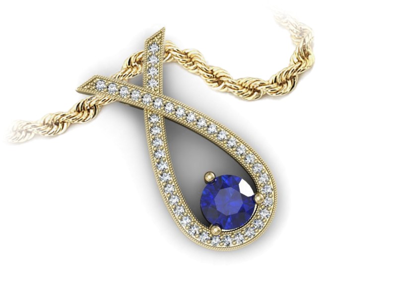 Wisiorek z szafirem i brylantami żółte złoto - W15322zszc — zdjęcie 3