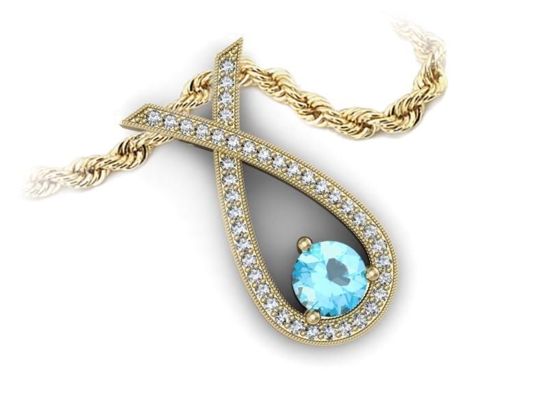 Wisiorek z topazem i brylantami żółte złoto 585 - W15322ztp — zdjęcie 3