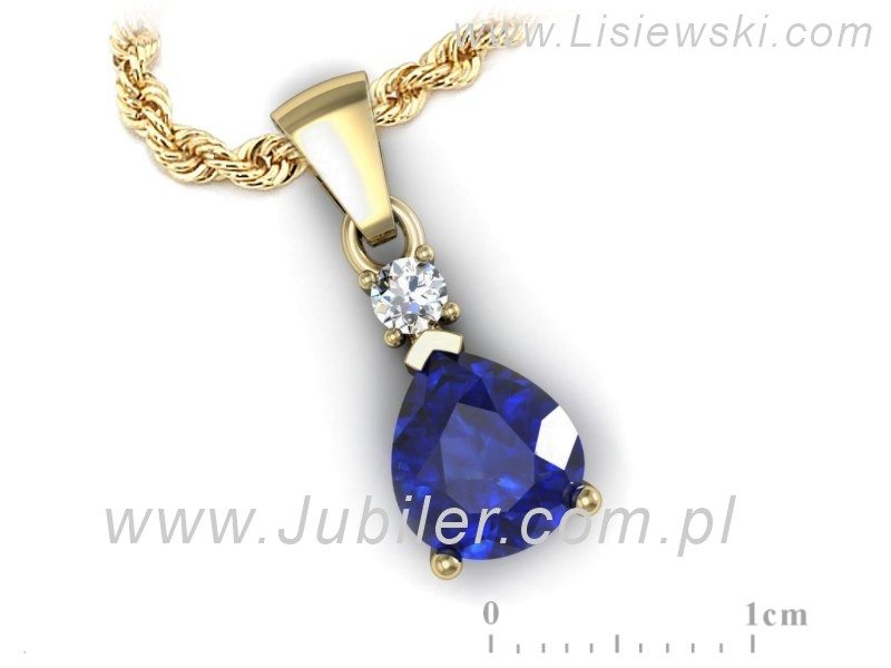 Wisiorek z szafirem i brylantem żółte złoto - W15344zszc — zdjęcie 3