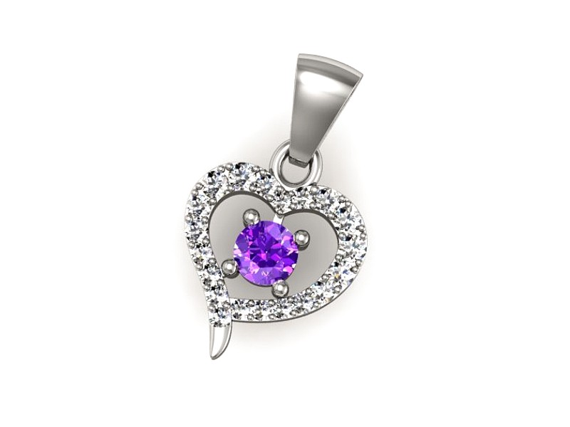 Wisiorek z ametystem i brylantami białe złoto - W15348bat — zdjęcie 3