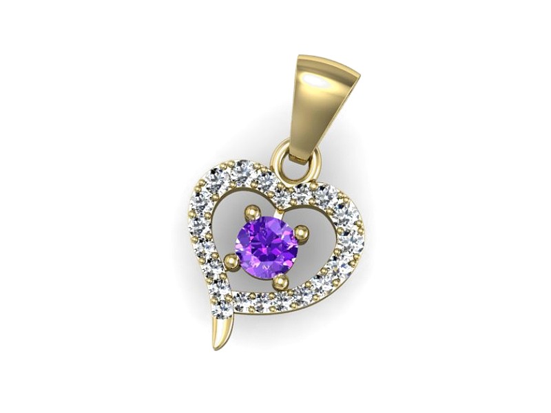 Wisiorek z ametystem i brylantami żółte złoto - W15348zat — zdjęcie 3