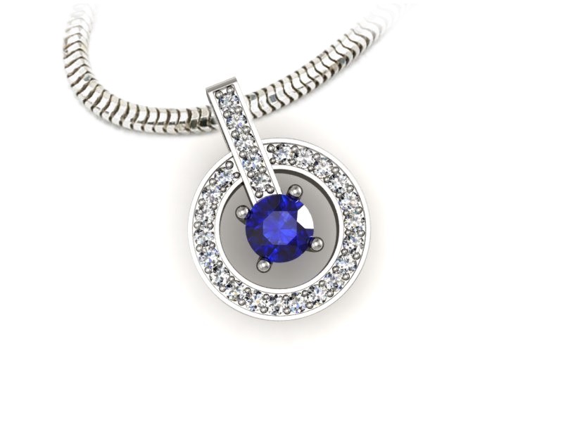 Zawieszka z szafirem i brylantami białe złoto - W15351bszc — zdjęcie 3