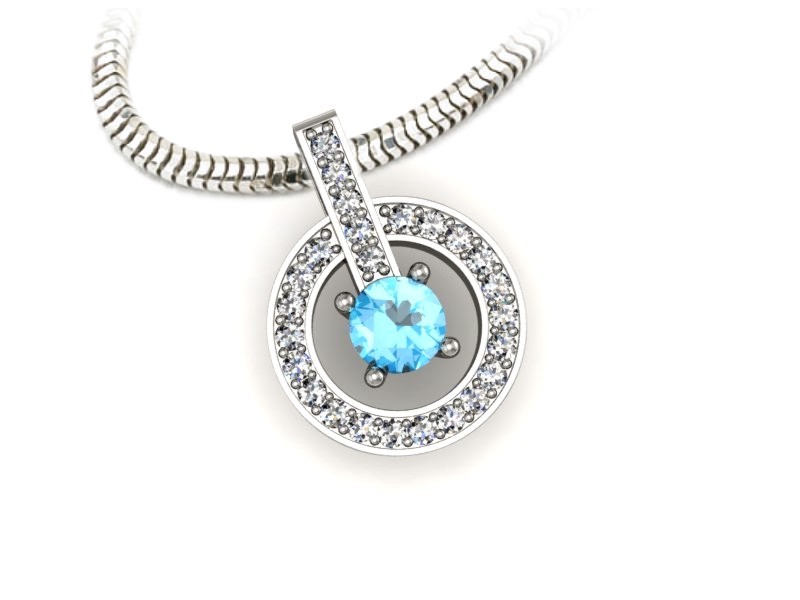 Zawieszka z topazem i brylantami białe złoto 585 - W15351btp — zdjęcie 3