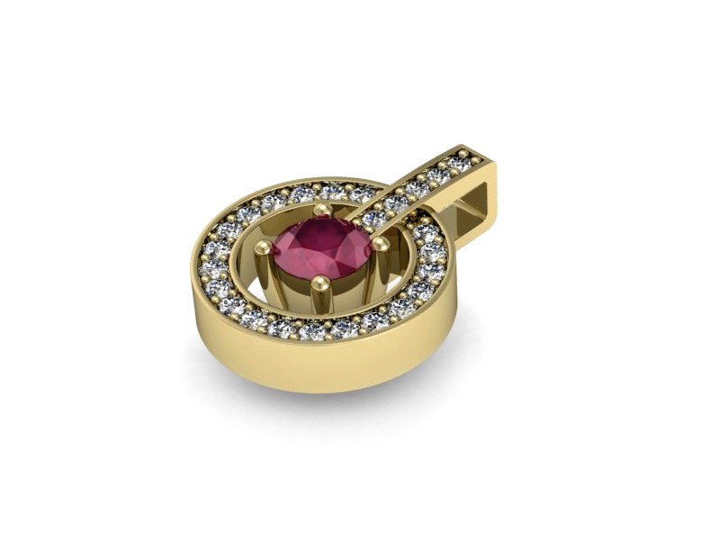 Zawieszka z rubinem i brylantami żółte złoto 585 - W15351zr — zdjęcie 2