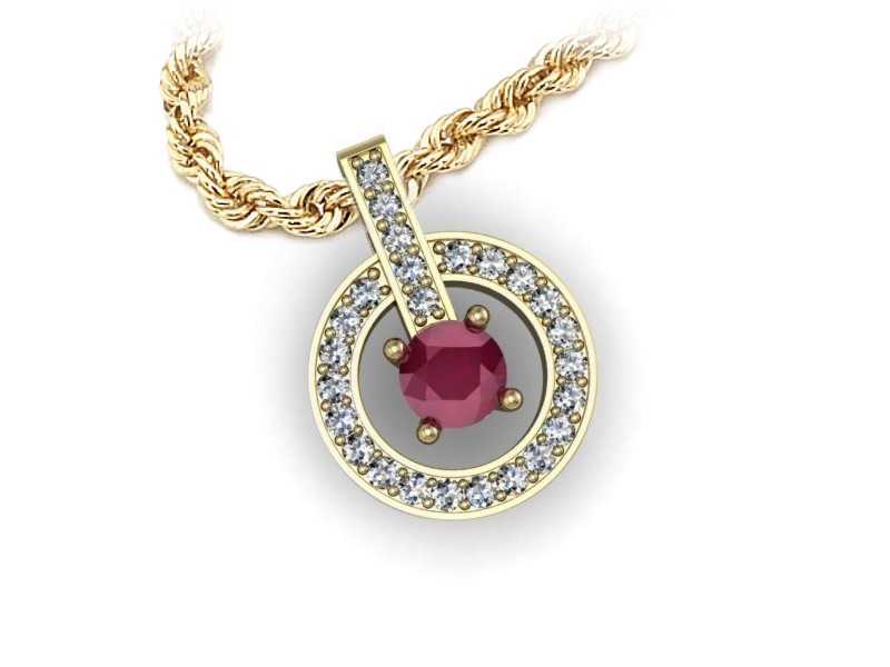 Zawieszka z rubinem i brylantami żółte złoto 585 - W15351zr — zdjęcie 3