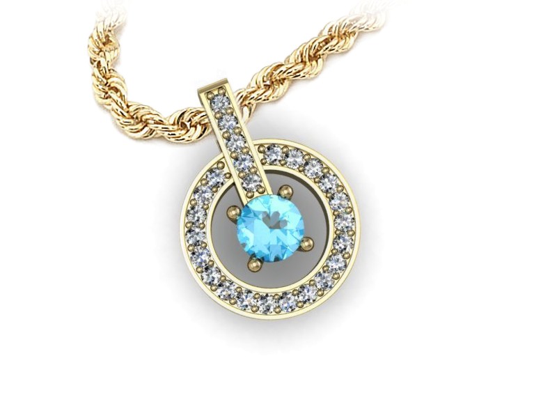 Wisiorek z topazem i brylantami żółte złoto 585 - W15351ztp — zdjęcie 3