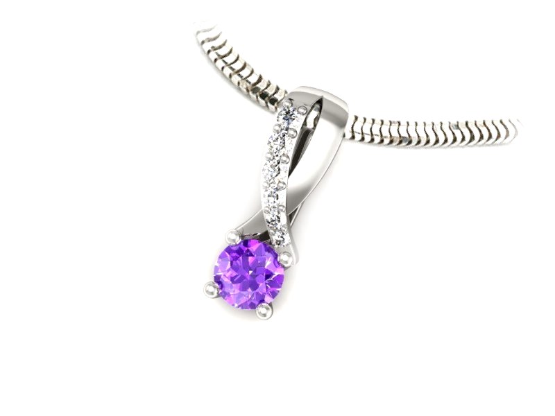 Zawieszka z ametystem i brylantami białe złoto - W15361bat — zdjęcie 3