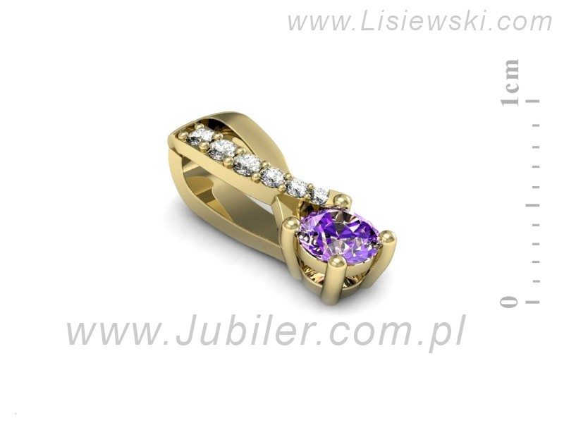 Wisiorek z ametystem i brylantami żółte złoto - W15361zat — zdjęcie 2