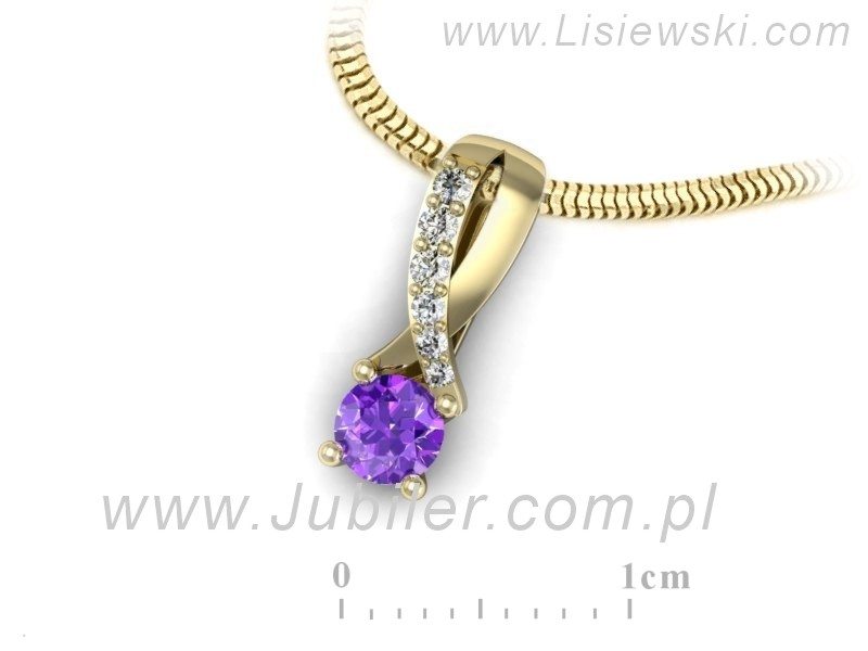 Wisiorek z ametystem i brylantami żółte złoto - W15361zat — zdjęcie 3