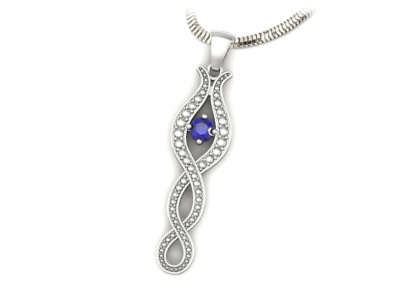 Zawieszka z szafirem w białym złocie klasyczny styl - w15362bszc — zdjęcie 3
