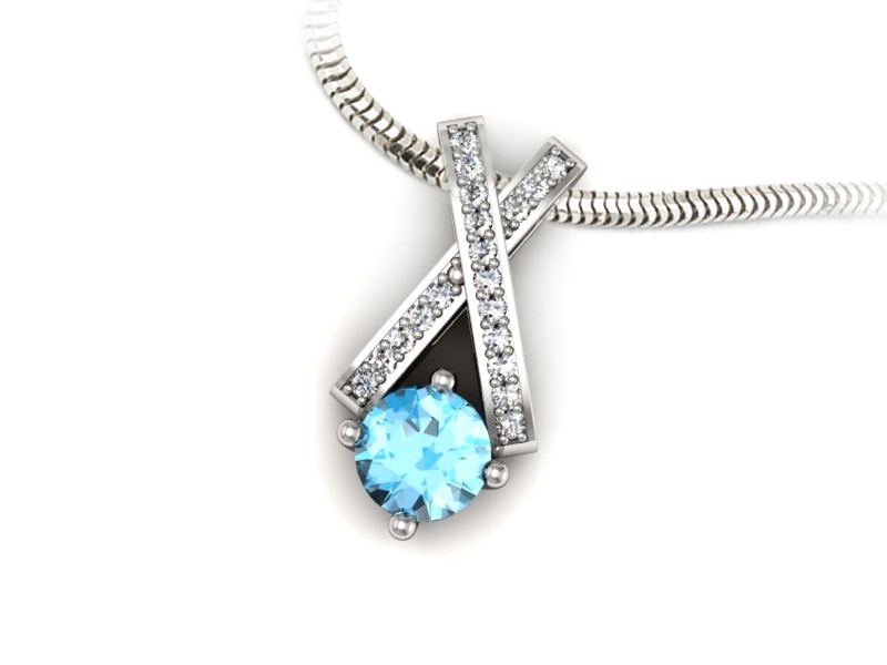 Zawieszka z topazem i brylantami białe złoto 585 - W15365btp — zdjęcie 3