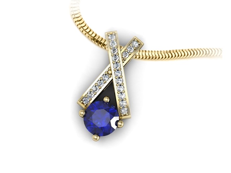 Wisiorek z szafirem i brylantami żółte złoto - W15365zszc — zdjęcie 3