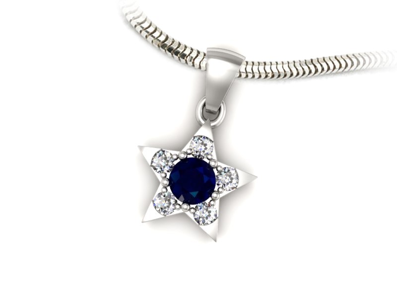 Zawieszka z szafirem i brylantami białe złoto - W15367bsz — zdjęcie 3