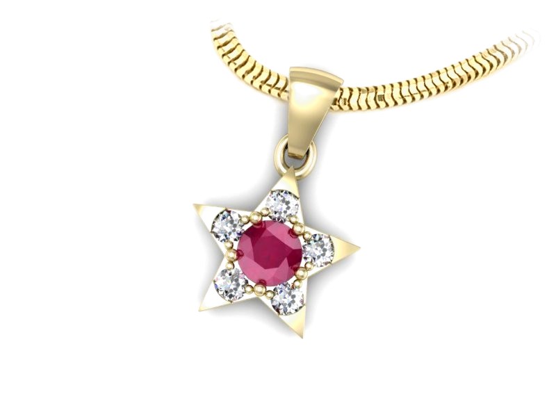 Zawieszka z rubinem i brylantami żółte złoto 585 - W15367zr — zdjęcie 3