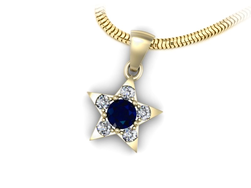 Zawieszka z szafirem i brylantami żółte złoto - W15367zsz — zdjęcie 3