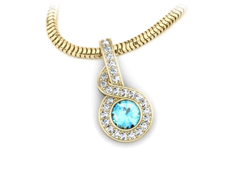 Wisiorek z topazem i brylantami żółte złoto 585 - W15370ztp — zdjęcie 3