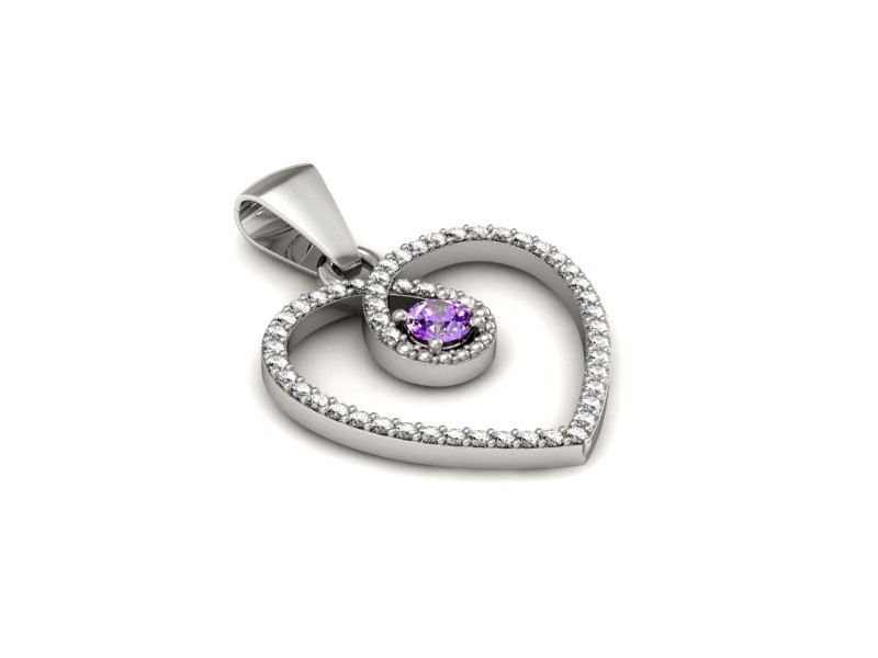 Zawieszka z ametystem i brylantami białe złoto - W15383bat — zdjęcie 3