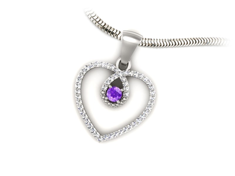 Zawieszka z ametystem i brylantami białe złoto - W15383bat — zdjęcie 2