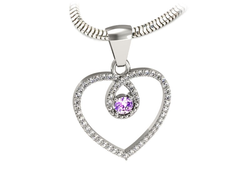 Zawieszka z ametystem i brylantami białe złoto - W15383bat