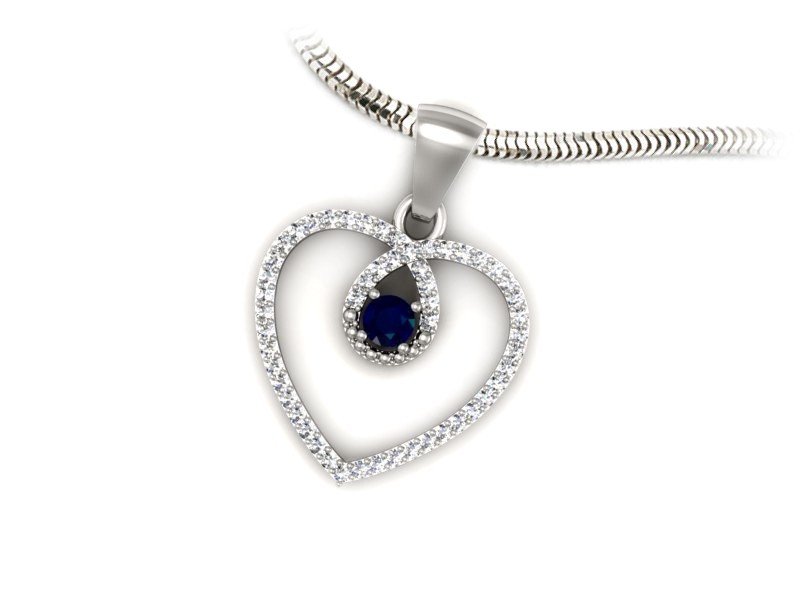 Zawieszka z szafirem i brylantami białe złoto - W15383bsz — zdjęcie 2