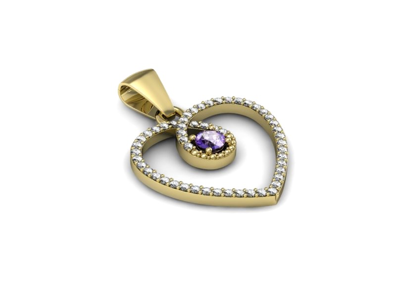 Wisiorek z ametystem i brylantami żółte złoto - W15383zat — zdjęcie 3
