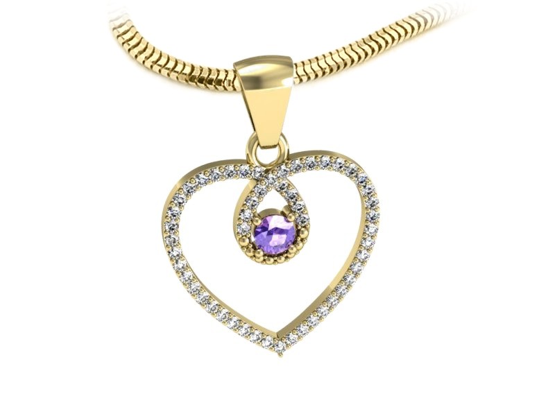 Wisiorek z ametystem i brylantami żółte złoto - W15383zat